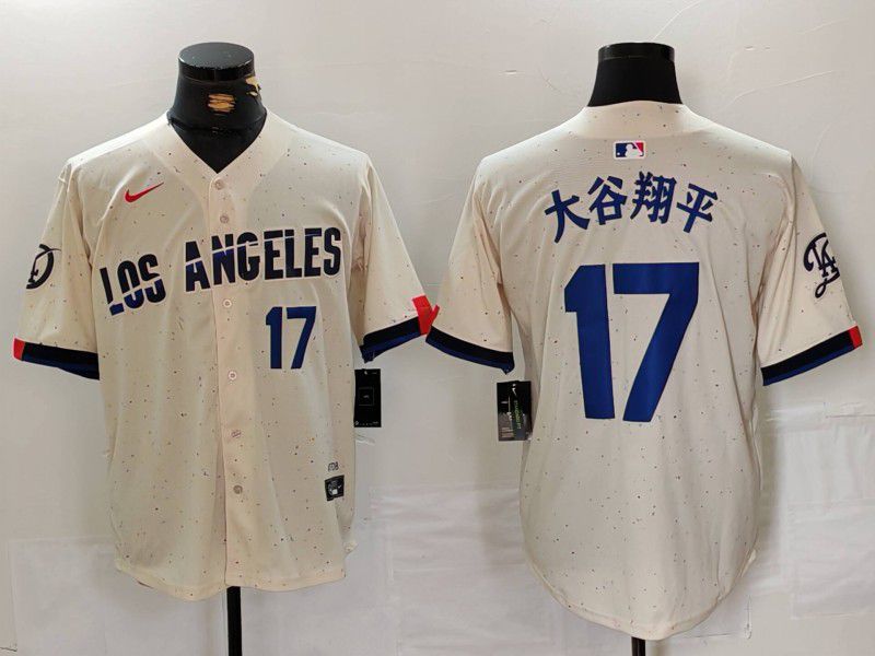 Men Los Angeles Dodgers 17 Ohtani Cream Fashion Nike Game MLB Jersey style 6293